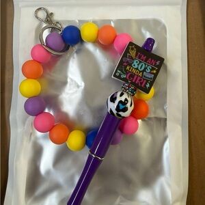 80’s Colorful Beaded Wristlet with matching Purple Pen